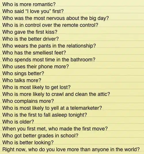 Wedding game questions